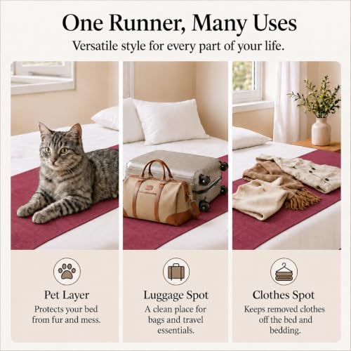 Solid Bed Runner Set,2 Pillow Covers,Burgundy,82.7x19.7in - color: Burgundy, size: Full/Queen