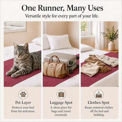 Solid Bed Runner Set,2 Pillow Covers,Burgundy,70.9x19.7in - color: Burgundy, size: Twin/Twin XL