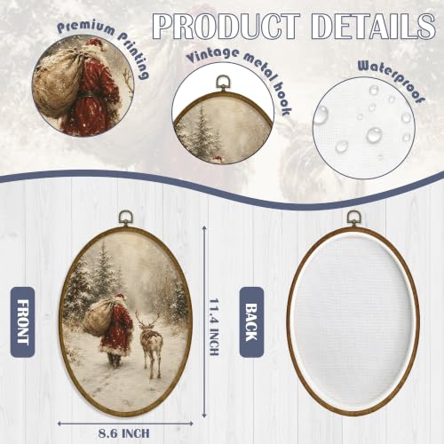 JMENGSSFL Santa and Reindeer Walking Snow Path Oval Wall Art Decor 8.6x11.4 - color: Christmas-16