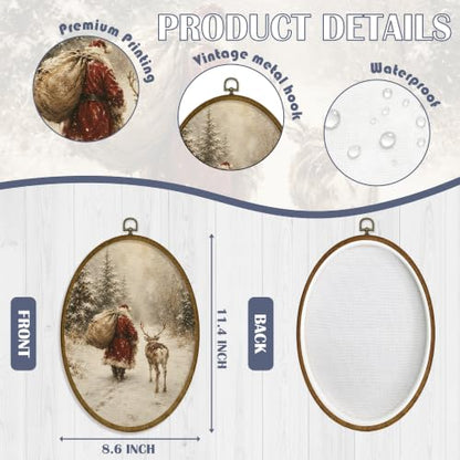 JMENGSSFL Santa and Reindeer Walking Snow Path Oval Wall Art Decor 8.6x11.4 - color: Christmas-16
