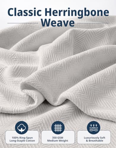 LANE LINEN Couch Blanket Queen, 350 GSM 100% Cotton Medium Weight - color: 03: Silver, size: Queen