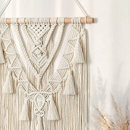 Dremisland Macrame Wall Hanging Boho Geometric Woven Tapestry Wall Decor - color: Beige-