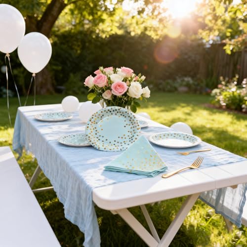 Party Supplies, Light Green Paper Plates and Napkins 100 PCS - color: Light Green Gold