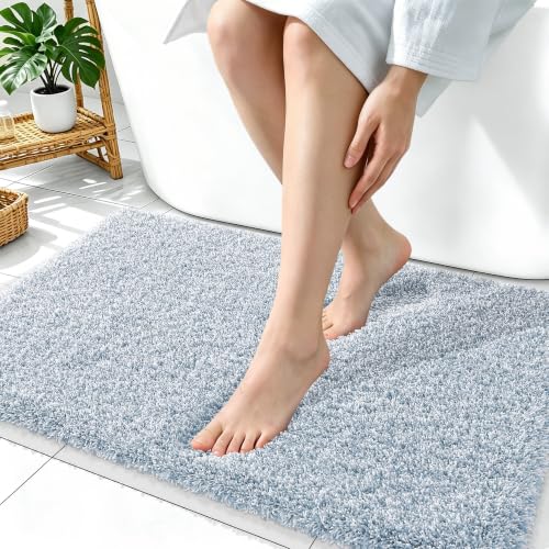 OLANLY Microfiber Bathroom Rugs 36x24, Quick Dry Mat, Airy Blue and White - color: Airy Blue and White, size: 36" X 24"