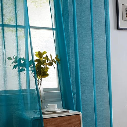 HLC.ME Semi Sheer Grommet Curtains, 2 Panels, 54x84 Inch, Aqua Blue Teal - color: Aqua Blue (Teal), size: 54"W x 84"L (Pack of 2)