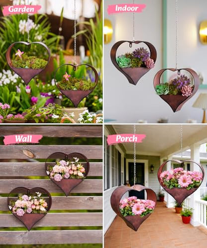 Metal Plant Hangers Indoor and Outdoor: Pots with Drainage Hole - color: Rustic Heart -2pack
