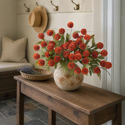 VIERENA 6 Pcs 27" Artificial Fall Pompon Mum Flower Stems for Vase (Orange) - color: Orange