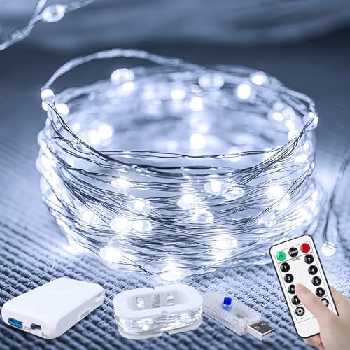 50LED Fairy Lights USB & Battery Powered, 16FT White Fairy String Lights with 8 Modes & Timer, Cuttable Copper Wire Waterproof Twinkle Light Indoor Outdoor for Bedroom Wedding Party Christmas Decor - color: White, size: 1 Pack