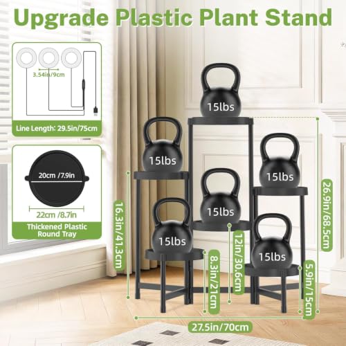 iDavosic.ly 6 Tier Folding Plastic Plant Stand Indoor, Grow Light, Black - color: Black with Light, size: 6 Tiers