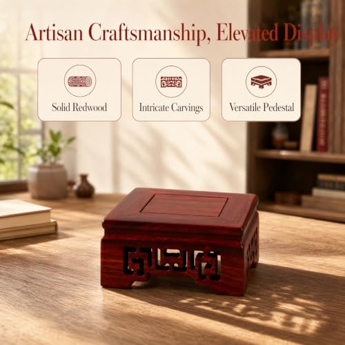 Wooden Vase Display Stand Solid Redwood Square Base Handicraft Wood Riser for Flower Pots and Buddha Statues Desktop Home Décor Pedestal