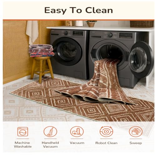 BESTSWEETIE 2'x10' Washable Area Rug for Living Room Runner Yellowbrown - color: Yellowbrown/Cream, size: 2' x 10' (Rectangular)