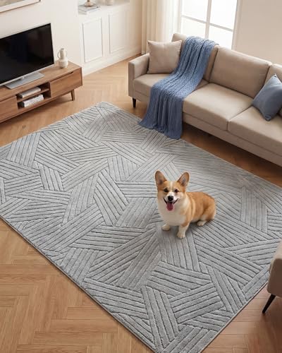 Carvapet 5x7 Area Rug Grey Modern Swirl Pattern Washable Carpet - color: Yarn Light Gray, size: 5' x 7' Rectangular