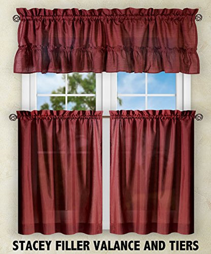 Ellis Curtain Stacey 54-by-13 Inch Ruffled Filler Valance (Merlot) - color: Merlot