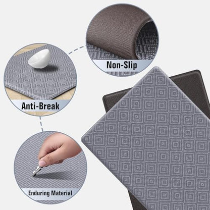 Kitchen Mat 2PCS Kitchen Rugs Cushioned Anti-Fatigue Rug Standing Desk Mat - color: Light Grey, size: 47"L x 17.3"W x 0.4"Th