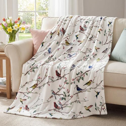 Horaldaily Spring Summer Birds Branch White Flannel Throw Blanket 40x50 - color: White, size: Baby(40x50'')