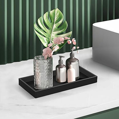 Bathroom Counter Tray,Silicone Vanity Tray for Soap Dispenser, Small+Large - color: Black, size: 7.8" x 3.9" x 0.8" + 10.6" x 5.1" x 0.8"