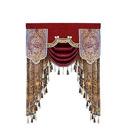 Luxury Burgundy Waterfall Valance Curtain, Floral Embroidered Swag Valance - size: 39"W x 47"L (Pack of 1)