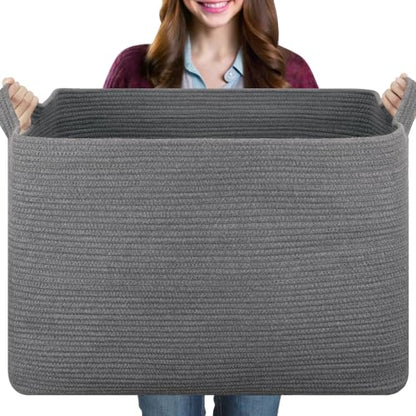 OIASKET 108L Extra Large Blanket Basket Living Room, 24.8" x 16.2" x 16.2" - color: Dark Grey, size: 24.8" x 16.2" x 16.2"