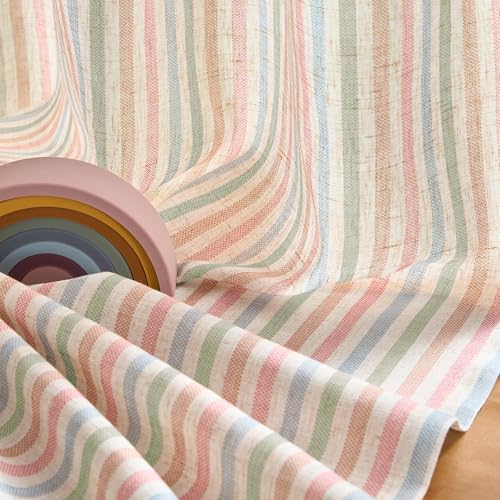 jinchan Linen Curtains 96 inch Candy Stripe for Kids Room Grommet 2 Panels - color: Candy on Flax, size: 50"W x 96"L (Pack of 2)