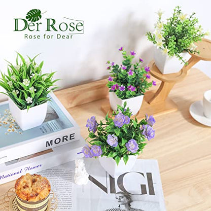 Der Rose 4 Pack Small Fake Plants with Flowers, Spring Home Bathroom Decor - color: White