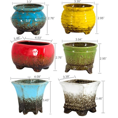 ARTKETTY Succulent Pots, Small Succulent Plant Pots with Drainage Set of 6 - color: Colorful - 3.5 Inch