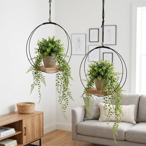 3 Packs 12 Inch Hanging Planters for Indoor Plants with Wood Base Plant Hanger Indoor Black Macrame Plant Hanger for 3 to 5.5 Inch Pot Hanging Planter for Window Wall Ceiling Home Decor