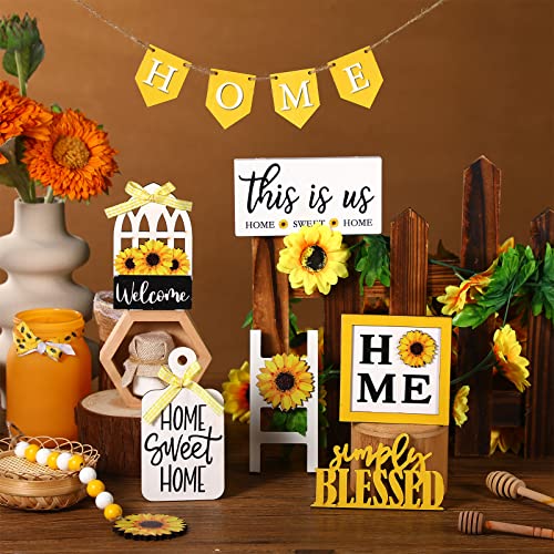 FairySandy 11 Pcs Sunflower Tiered Tray Decor Summer Rustic Home Farmhouse - style: Sunflower
