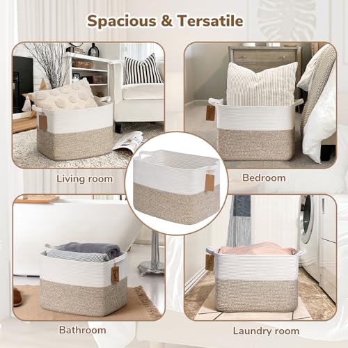 Goodpick 50L Large Woven Rope Storage Basket, Rectangle, Light Brown - color: Light Brown, size: 18"L x 14"W x 12"H