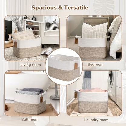 Goodpick 50L Large Woven Rope Storage Basket, Rectangle, Light Brown - color: Light Brown, size: 18"L x 14"W x 12"H