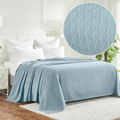 Superior Cotton Blanket, Lightweight, Breathable Bedding, Throw, Aqua - color: Aqua, size: Throw