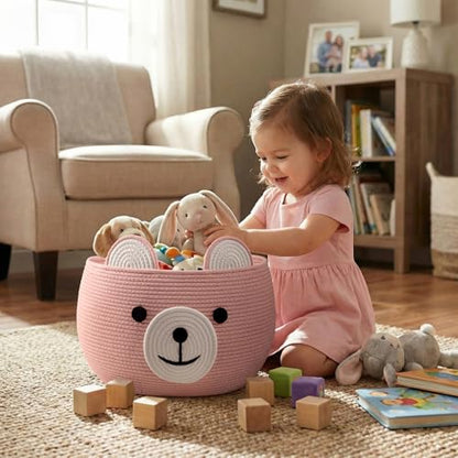 CherryNow Large Baby Basket for Gifts Empty, Cute Bear Design, Brght Pink - color: Pink, size: 15.7"D x 10.5"H