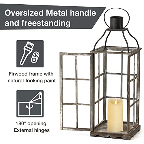 Glitzhome Farmhouse Wood Metal Large Decorative Lanterns Hanging Candle Lanterns Set of 2, Black (No Glass) - color: Black 35.75"h