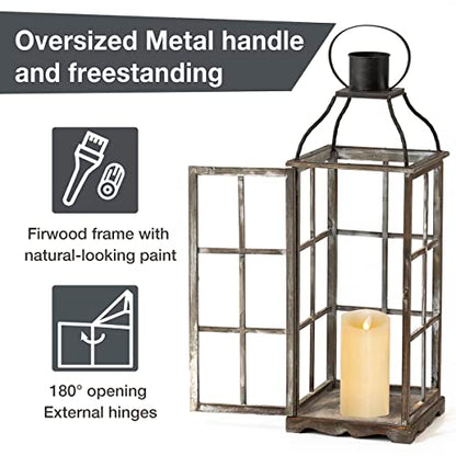 Glitzhome Farmhouse Wood Metal Large Decorative Lanterns Hanging Candle Lanterns Set of 2, Black (No Glass) - color: Black 35.75"h