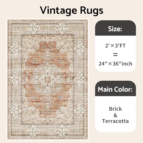 2x3 Washable Entryway Area Rug - Non-Slip Boho Throw Rugs Terracotta Beige - color: Brick/Terracotta, size: 2' x 3' (Rectangular)