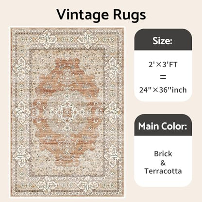 2x3 Washable Entryway Area Rug - Non-Slip Boho Throw Rugs Terracotta Beige - color: Brick/Terracotta, size: 2' x 3' (Rectangular)