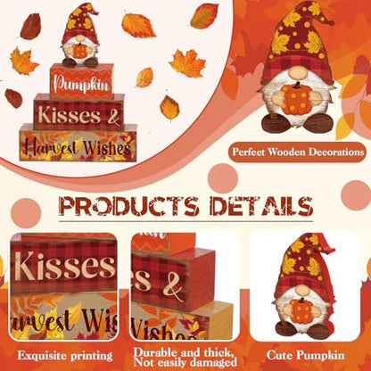 4 Pcs Fall Decor for Home Gnomes Pumpkin Wooden Signs with Harvest Wishes - style: Gnome