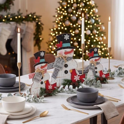 Cinnvoice 3 Pcs Christmas Snowman Decorations, Wooden Snowman Table Decor