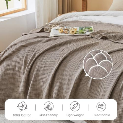 EMME Muslin Cotton Blanket Adults Heather Brown Throw XL 50"x70" - color: 05 - Brown, size: Large Throw (50" X 70")