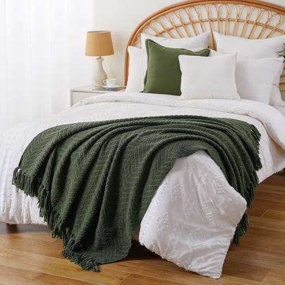 BATTILO HOME Olive Green Chenille Throw Blanket for Bed, 50" x 60" - color: Olive Green, size: 50"x60"