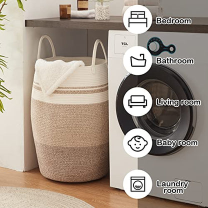OIAHOMY 105L Laundry Hamper Woven Cotton Rope Large Clothes Hamper Yellow - color: Gradient Yellow