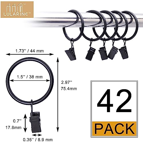 42 Pack Curtain Rings with Clips 1.5" Interior Diameter,Metal Drapery Clips with Rings,Black Curtain Clips,Strong Vintage Decorative Rustproof Drapery Ring with Hooks for Bathroom,Bedroom and Kitchen - color: Black, size: 1.5"-42pack