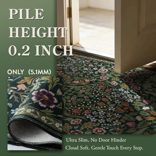 Lahome Green Floral Runner Rug, 2.6x8 Washable Botanical Hallway Runner Rug - color: Green, size: 2'6'' x 8'