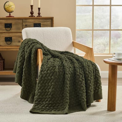 Muted Olive Chunky Knit Throw Blanket,Extra Thick Cozy Sofa Blanket 50x60 - color: Muted Olive, size: 50"x60"