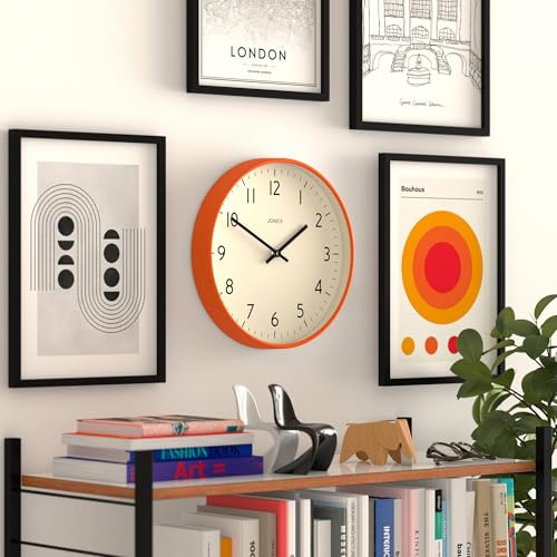 JONES CLOCKS® Studio Clock | Modern Round wall Clock | 12" | Orange - color: Fizzy Orange