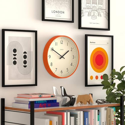 JONES CLOCKS® Studio Clock | Modern Round wall Clock | 12" | Orange - color: Fizzy Orange