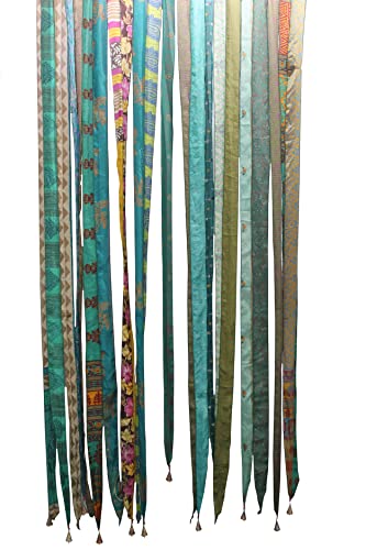 Mango Gifts Old Silk Sari Ribbon Doorway Curtain Rod Pocket, Green Colour Bohemian Home Décor - color: Green