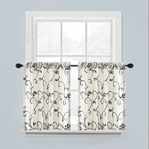 VOGOL Vine Embroidered Kitchen Tier Curtains, 30 x 30 Inches, 2 Panels - color: Grey, size: 30"W x 30"L (Pack of 2)