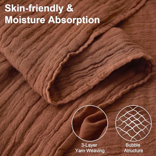 Cotton Muslin Throw Blanket with Tassels, 50 x 60 Inches, Lightweight Breathable Pre-Washed Gauze Blanket for Couch and Bed, All-Season Farmhouse Throw, Rust - color: Rust, size: 50" x 60"