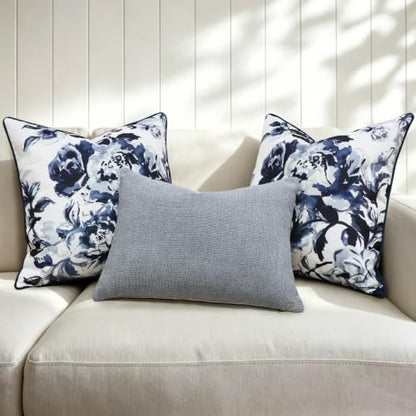 Chambray Chenille Throw Pillow Covers 14x20 Inch Pack of 2 - color: Chambray,cream, size: 20" x 14" (Pack of 2)