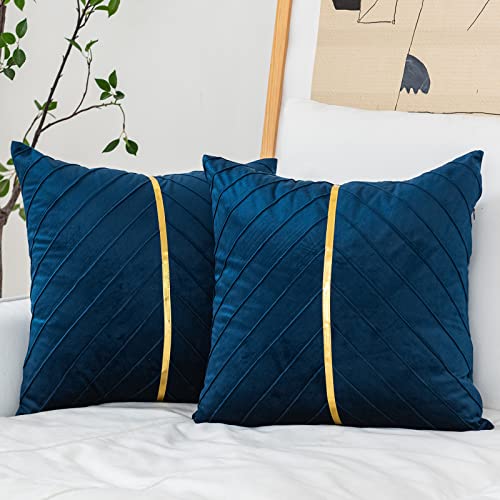 WACOMECO Velvet Throw Pillow Covers, Pack of 2 Soft Gold Decorative Cushion Covers for Couch Sofa Living Room Home Decoration, Navy Blue, 18x18 inch - color: Navy Blue, size: 18" x 18" (Pack of 2)